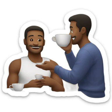 2 homme qui parle autour d’une bonne tasse de thé dans une chambre avce 2 lit simple  sticker