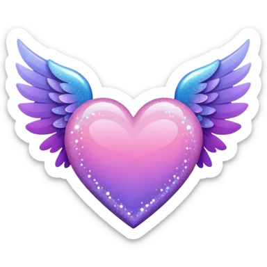 ombré heart with big full pastel wings with glitter and sparkles sticker