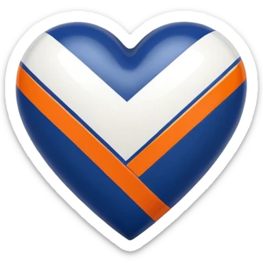 Glossy, sporty dark blue heart with diagonal white and orange athletic stripes going down one side sticker