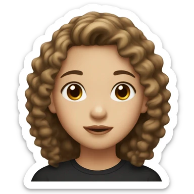 girl with brown eyes asian with fair skin with curls in a black long sleeve sticker