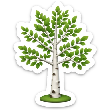 A 3D cartoon birch tree with white bark and small green leaves, gentle lighting, Memoji-style realism. sticker