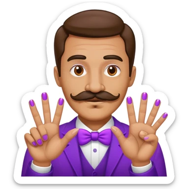 Mustachioed man with purple fingers sticker