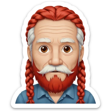 very old, white bearded and white mustached, red long haired, braided, earringed sticker