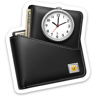 wallet with a clock on it, representing fast and affordable financial services sticker