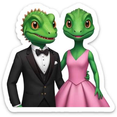 Lizard wears a cute pink dress with her lizard man wears tux sticker