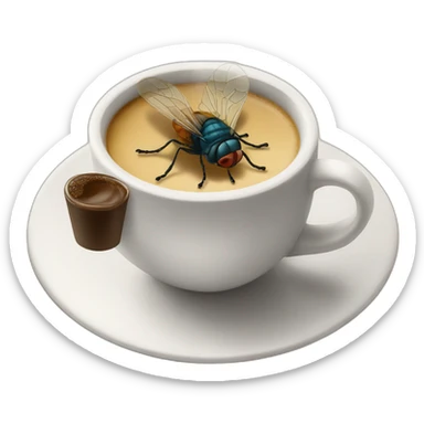 a fly inside the coffee sticker