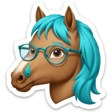 black horse head with turquoise hair and glasses sticker