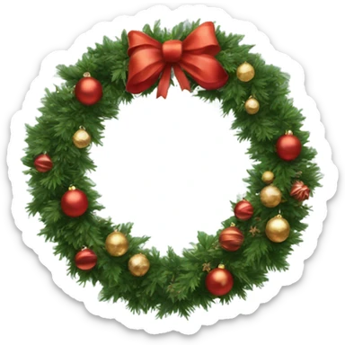 Realistic Circular christmas wreath with baubles and bows sticker