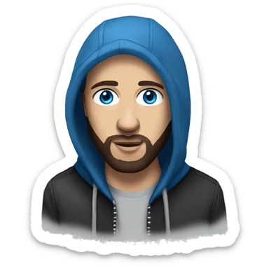 Eminem with a beard and blue eyes wearing a hoodie sticker