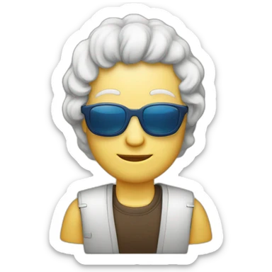 Iemand met blauw hesje blonden haren en zonnebril sticker