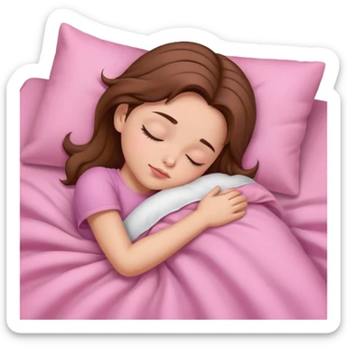 Girl sleep, pink sheets, brown hair sticker