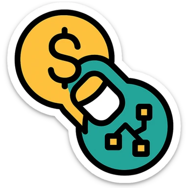 minimalist logo for a loan protocol, two interlocking coins forming a chain, digital blockchain accent, conveying trust finance sticker
