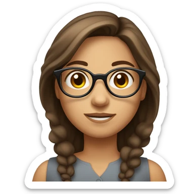 "A cute, round-faced woman with bright skin, large eyes, and a small mouth. She wears glasses and has a  brown hair with shoulder line hair length. She is an 8-year-experienced manager at a senior level. sticker