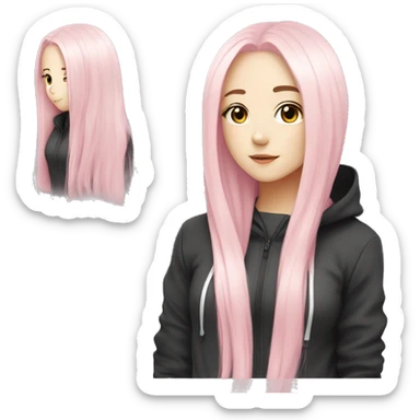 Light Pink long hair white anime girl black tracksuit  sticker