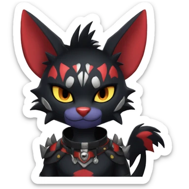 Black Anthro Cool Punk Noibat-Litten-Fakemon-fursona with fangs and red mascara Full Body sticker