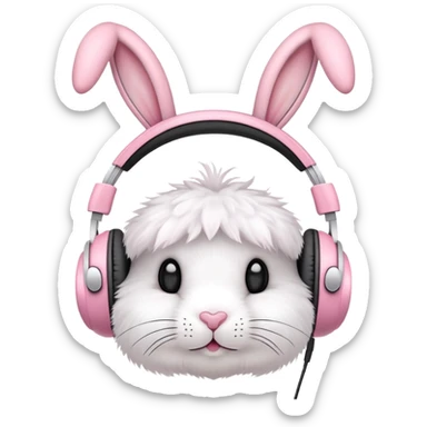 cute rabbit headphones, pink bunny ears on headphones sticker