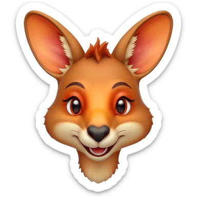 Cinematic Comical Kangaroo Portrait Emoji, Head tilted dramatically with an exaggeratedly amused expression, featuring a striking red-orange fur with a playful glint in its wide, expressive amber eyes, Simplified yet hilariously expressive features, highly detailed, glowing with a slightly sassy glow, high shine, dramatic yet playful, stylized with an air of cheeky outback mischief, bright and endearing, soft glowing outline, capturing the essence of a spirited and over‐the‐top kangaroo, so meme‐worthy it feels like it could bounce its way into internet fame instantly! sticker