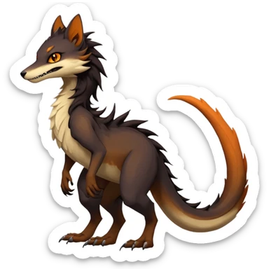 Brown and beige badass elegant wild beautiful natural cute badass epic exotic anthro modern furry 2-legged sergal-vernid-creature, full body, dark-brown-black-gradient pretty hair, with a long tufted tail, beautiful hazel-orange eyes, aesthetic, art by LiLaiRa, art by art by Falvie sticker