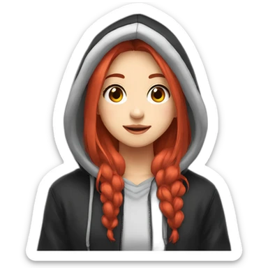 otaku scarlet long hair gamer girl wearing black hoodie sticker