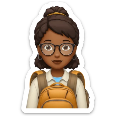 student black girl wearing glasses with backpack sticker