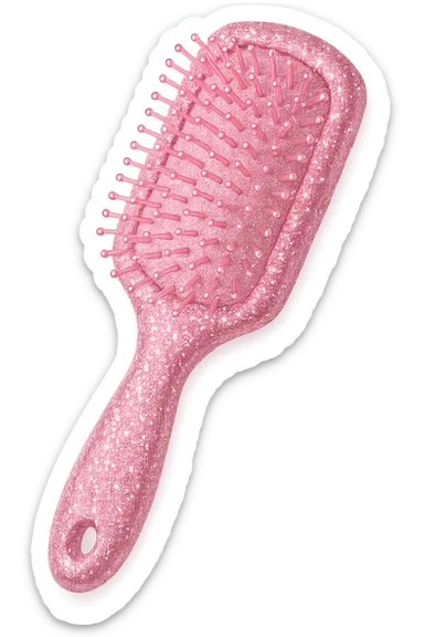 sparkling girly hairbrush, pink and glamorous, no background sticker