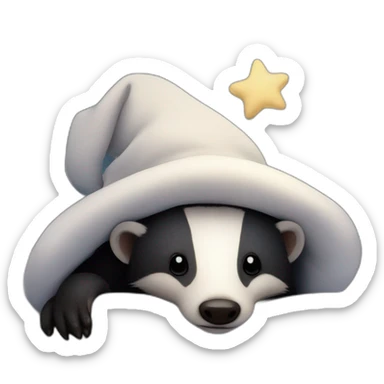 Badger with a nightcap on in a bed with sky full of stars sticker