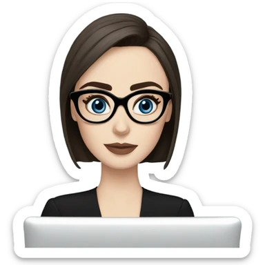 Lily collins blue eyes wearing glasses in a business meeting black dress sticker