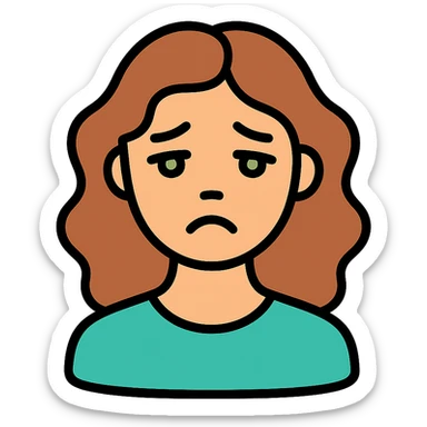 sad woman with brown wavy hair and green eyes sticker