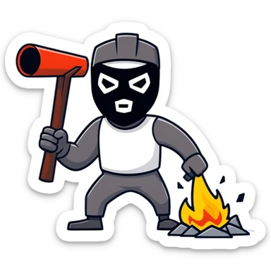 man with a black mask like a thief holding dynamite in his hand, cartoonish sticker