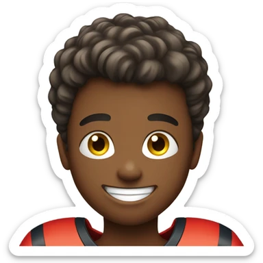 smiling boy with football on football field  sticker