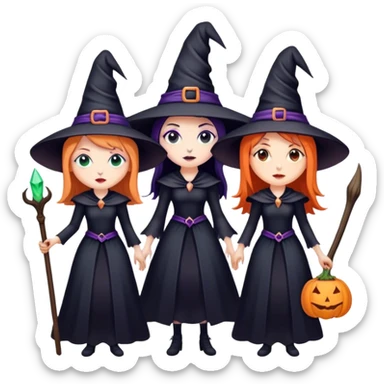 A trio of witch sisters, the one in the middle is the tallest. sticker
