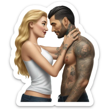 Hyper Realistic beautiful woman touching a very handsome tattooed man sticker