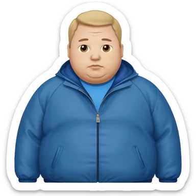 fat man wearing blue jacket standing foot sticker