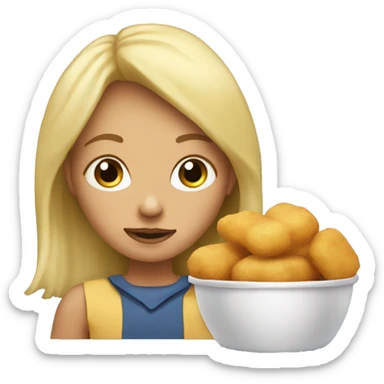 A blond girl eats potatoes and chicken nuggets sticker