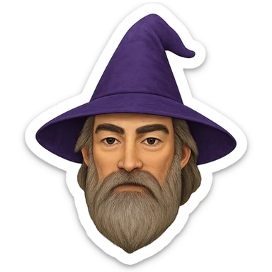 face with purple wizard hat, digital illustration sticker