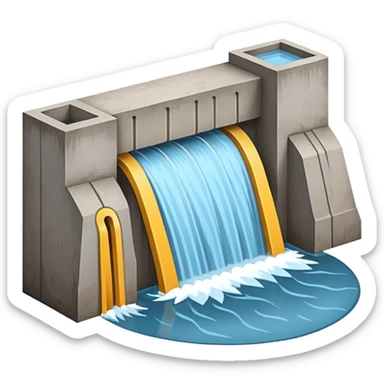 Emoji-style illustration of flood protection dam, flat vector look, bold outlines, minimal details, no background. sticker