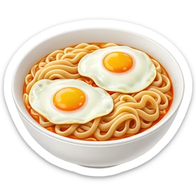 Spicy bowl of noodles with fried eggs sticker