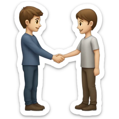 two young european persons shake hands, brown hair sticker