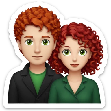 create a couple men with a red hair and browm eyes and woman with curly black hair and green eyes sticker