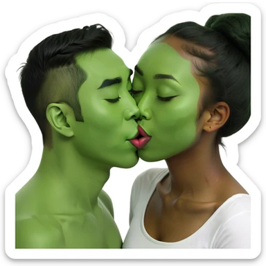 Asian man kissing black girl  sticker