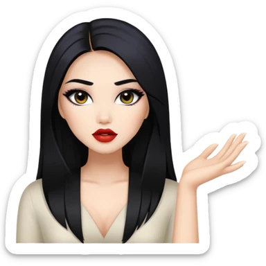 baddie with Asian and Latina features, long straight black hair, glamour makeup, white skin sticker