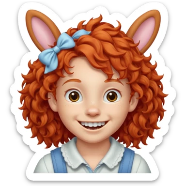 kid with teeth braces bunny eared red haired curly big braces sticker