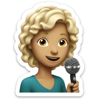 I sing with microphone. I got long light hair and nice face, eyes like olive colour  sticker