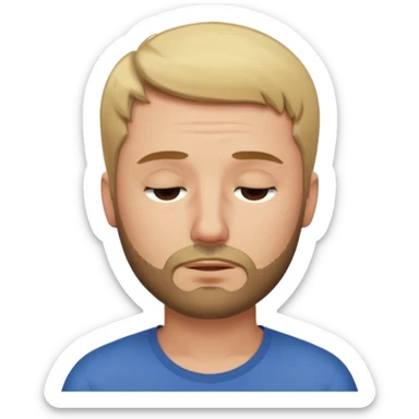 A man with short blond hair hair and a short brown  beard making a weary face with eyes closed sticker