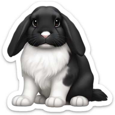 Black Holland lop rabbit with one white paw sticker