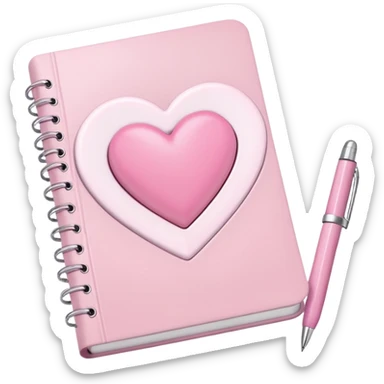 Aesthetic light pink note journal book with a white heart motive on it + a pink pen next to it sticker