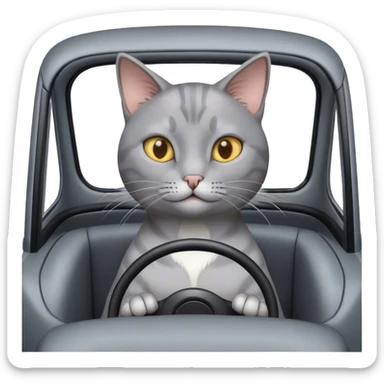 Gray cat driving a car sticker