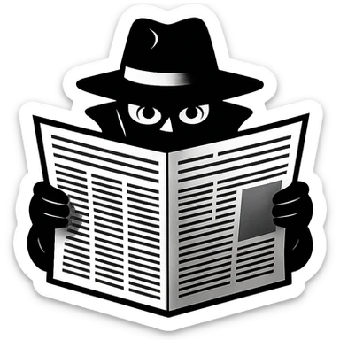 a spy, hiding behind a newspaper, only eyes visible sticker