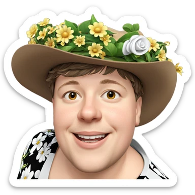 smiling boy in flower hat sticker