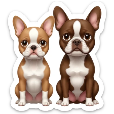 All pure white French bulldog sitting next to skinny brown Boston terrier sticker